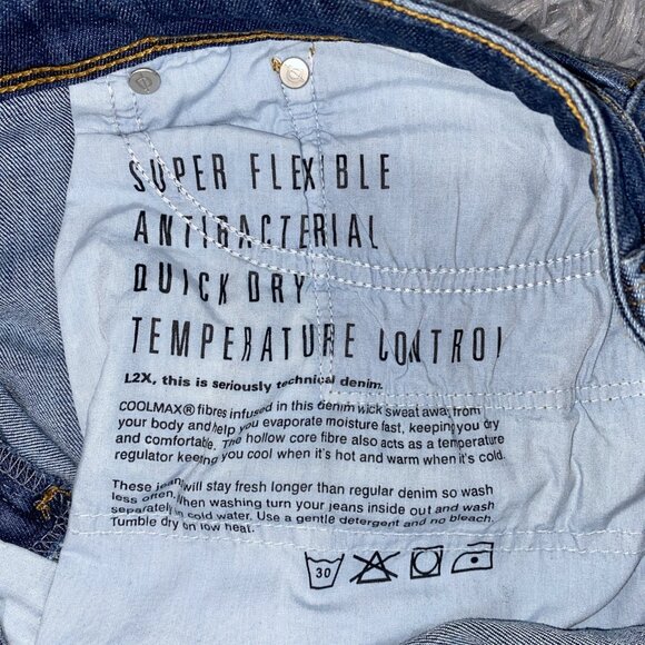 DU/ER L2X Relaxed Taper Pants Mens 34x32 Blue Stretch Performance Denim Jeans - Picture 8 of 9